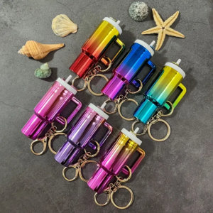 Stylish Gradient Mini Water Cup Plastic Keychain with Storage