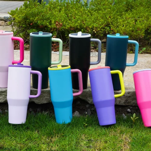 20pcs Double Walled Insulated Stainless Steel 40oz Travel Mugs with Foldable Flip Top Straw photo review