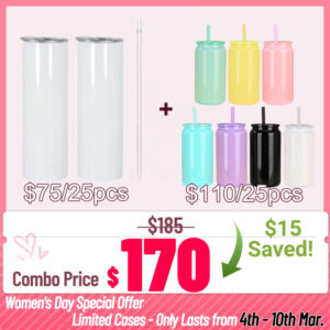 20oz Sublimation Skinny Tumblers + 16oz Stainless Steel Soda Can | Combo Deal