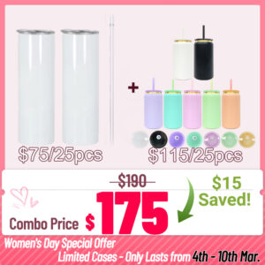 20oz Sublimation Skinny Tumblers +16oz Gold Plated Stainless Steel Soda Can | Combo Deal