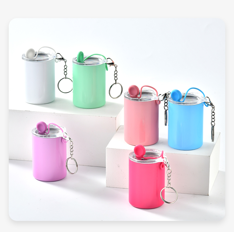 display-of-3oz-stainless-steel-sublimation-tumbler-shot-with-keychains