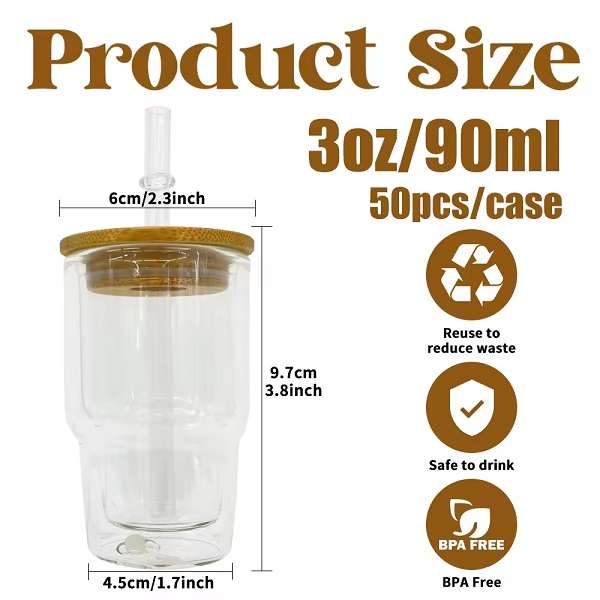 3oz Sublimation Pre-drilled Snow Globe Mini Shot Glass with Bamboo Lid