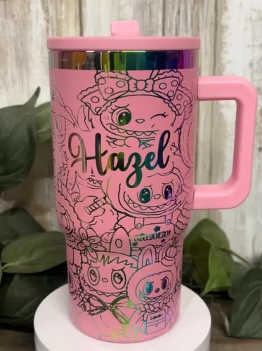 25pcs 20oz Rainbow Plated Powder Coated Macaron Travel Mug with Flip Straw for Laser Engraving photo review