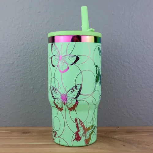 25pcs 20oz Rainbow Plated Powder Coated Macaron Travel Mug with Flip Straw for Laser Engraving photo review