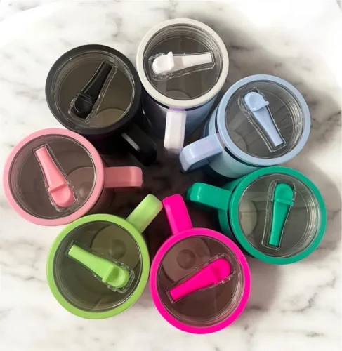 25pcs 20oz Rainbow Plated Powder Coated Macaron Travel Mug with Flip Straw for Laser Engraving photo review