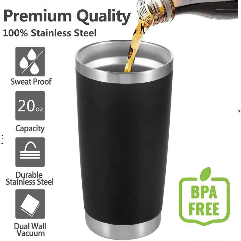 20oz Powder Coated Colorful Stainless Steel Double Wall Tumbler with Slide Lid