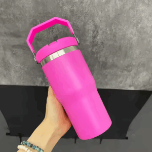 20oz Flip Straw Travel Mug with Silver Rim for Laser Engraving