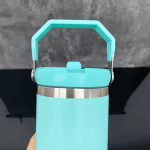 20oz Flip Straw Travel Mug with Silver Rim for Laser Engraving