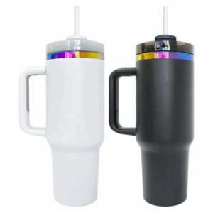 H2.0 40oz Powder Coated Travel Mugs with Rainbow Plated Rims
