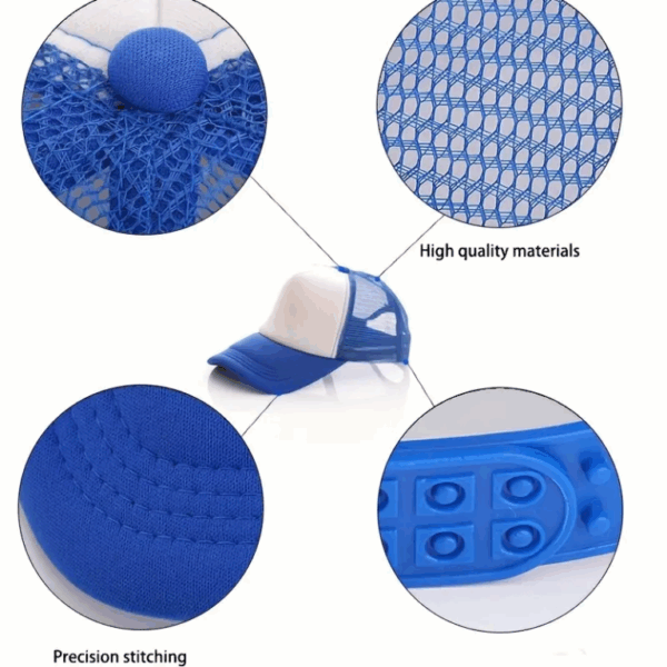 details-of-blue-sublimation-blank-bulk-snapback-mesh-baseball-trucker-caps