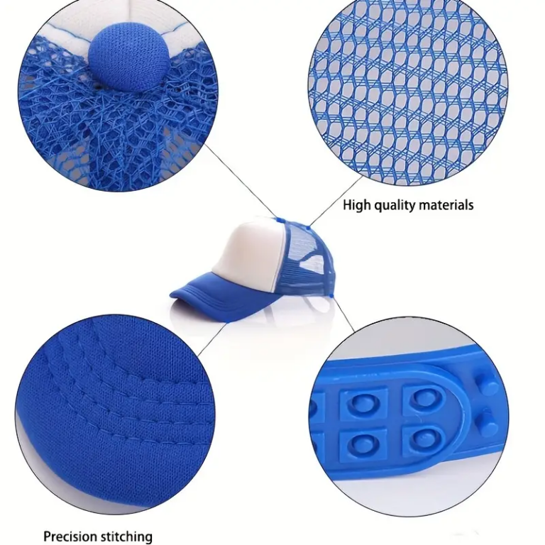 details-of-blue-sublimation-blank-bulk-snapback-mesh-baseball-trucker-caps