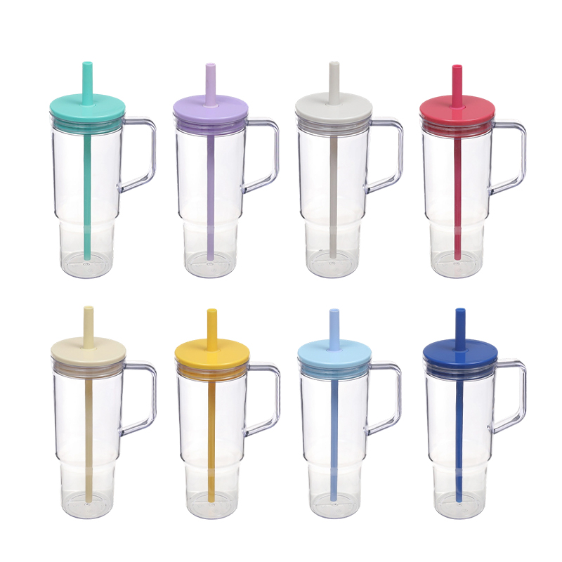 24pcs 40oz Clear Plastic Cups Travel Mug with Colored Lids & Straw