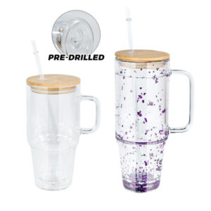 32/40oz Double Wall Sublimation Snow Globe Glass Mug with Pre-Drilled Hole