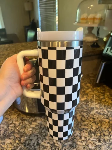 40oz Travel Mug Checkerboard Stainless Steel Mug with Handle H1.0 photo review