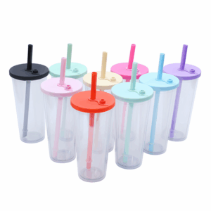 12/16/24oz Acrylic Snow Globe Coffee Mug with Colored Lid & Straw - Display 1 12-16-24oz-acrylic-snow-globe-coffee-mug-with-colored-lid-&-straw-display-1