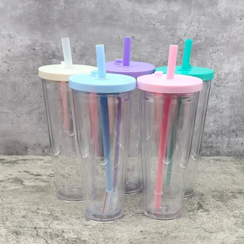 40pcs 12/16/24oz Acrylic Snow Globe Coffee Mug with Colored Lid & Straw photo review
