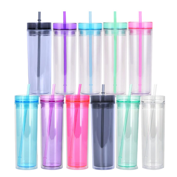 16oz Straight Snow Globe Plastic Cups with Colored Straw and Lids