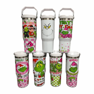 Wholesale 30oz Grinch Stainless Steel Tumblers with Lifting Handle and Lid