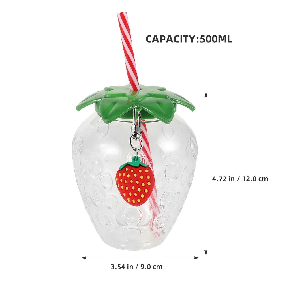 17oz Plastic Strawberry Shaped Water Bottle with Lids and Straws