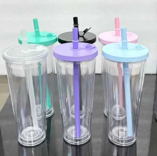40pcs 12/16/24oz Acrylic Snow Globe Coffee Mug with Colored Lid & Straw photo review