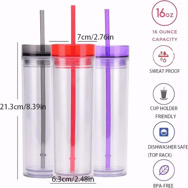 16oz Straight Snow Globe Plastic Cups with Colored Straw and Lids