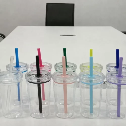 15oz Acrylic Plastic Coffee Cup Single Layer with Colored Straws 40pcs photo review