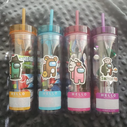 40pcs 16oz Straight Snow Globe Plastic Cups with Colored Straw and Lids photo review