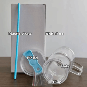 40oz Clear Acrylic Plastic Snow Globe Cups with Colored Lids & Straws