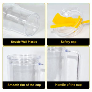 40oz Clear Acrylic Plastic Snow Globe Cups with Colored Lids & Straws