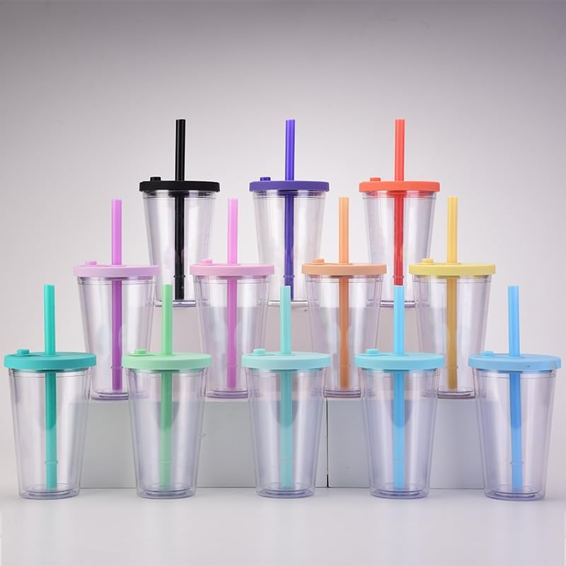 12/16/24oz Acrylic Snow Globe Coffee Mug with Colored Lid & Straw 40pcs