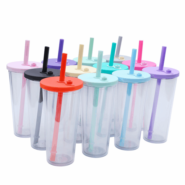 12/16/24oz Acrylic Snow Globe Coffee Mug with Colored Lid & Straw 40pcs