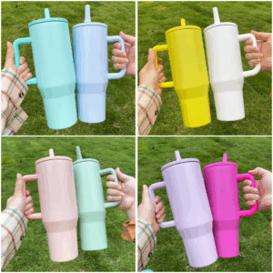 40oz Macaron Colored Blank Sublimation Flip Straw Tumblers with Leak Proof lids