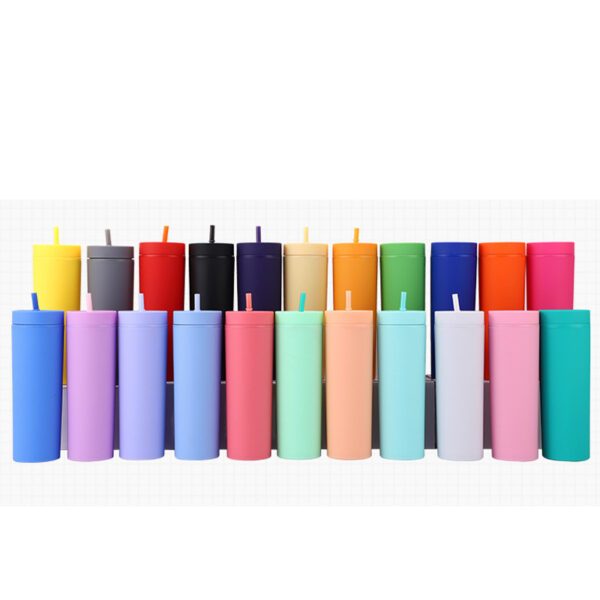 16oz Plastic Skinny Tumblers with Straw Double Wall 50pcs