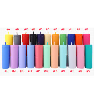 16oz Plastic Skinny Tumblers with Straw Double Wall 50pcs