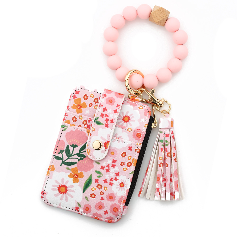 light-pink-boho-style-beaded-tassel-keychain-floweral-bracelet-card-wallets