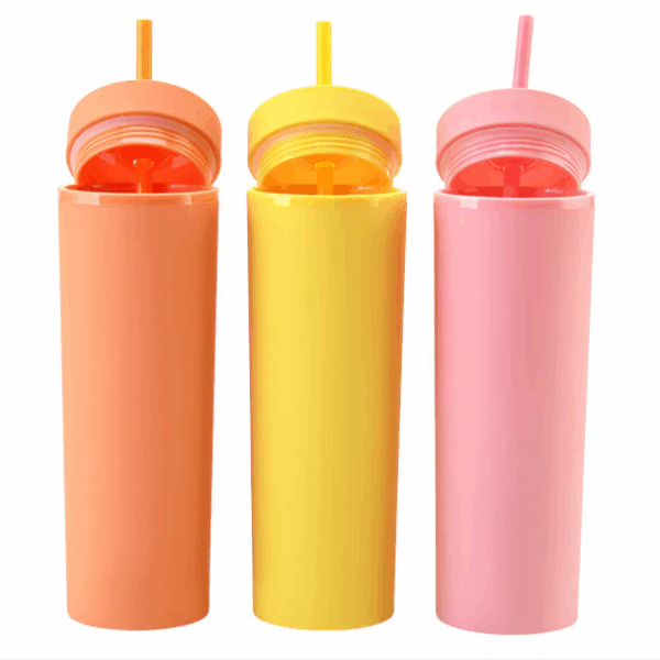 16oz Plastic Skinny Tumblers with Straw Double Wall 50pcs