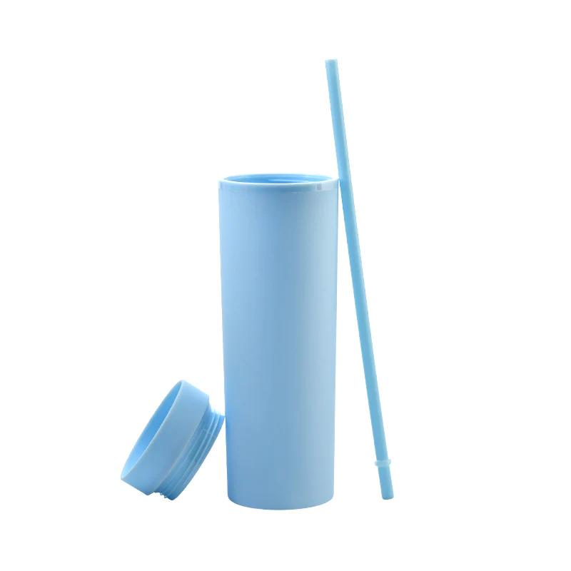 16oz Plastic Skinny Tumblers with Straw Double Wall 50pcs