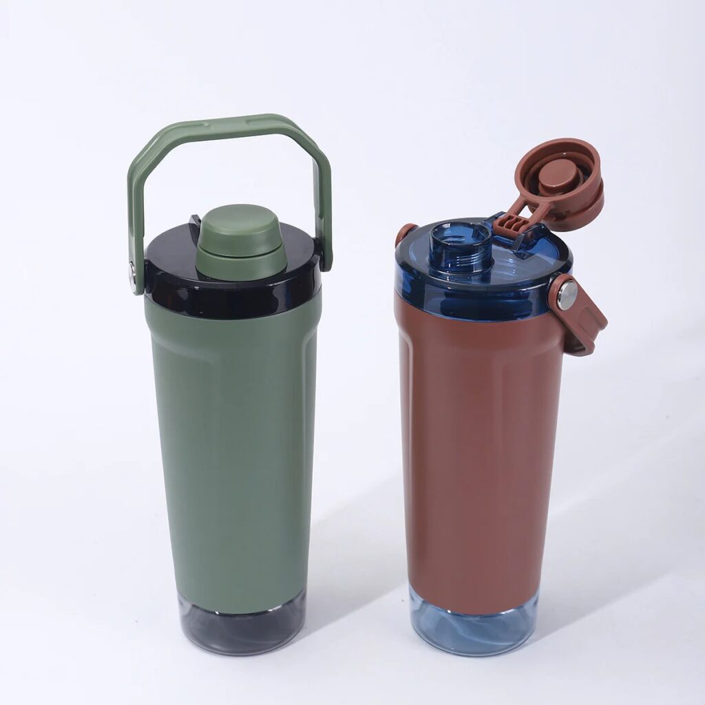 green-&-brown-20oz-leakproof-insulated-stainless-steel-shaker-cup-bottles-with-base-storage