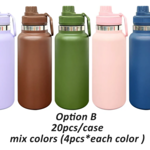 mixed-colors-of-32oz-powder-coated-water-bottle-with-portable-drinking-spout-lid