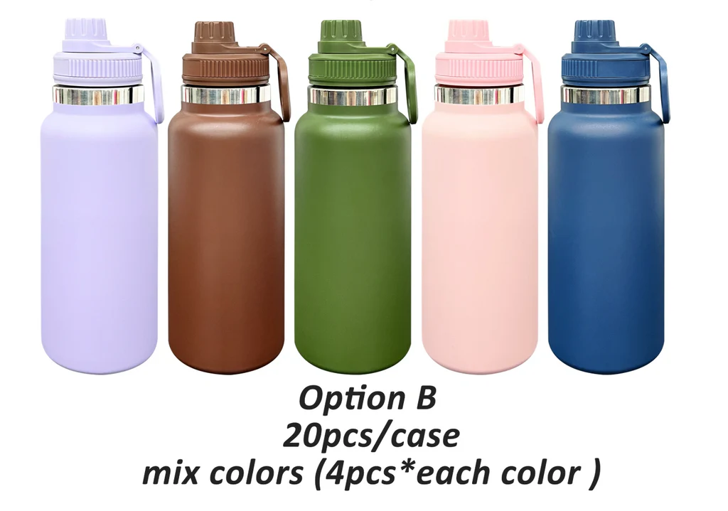 mixed-colors-of-32oz-powder-coated-water-bottle-with-portable-drinking-spout-lid