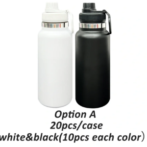 black-&-white-32oz-powder-coated-water-bottle-with-portable-drinking-spout-lid
