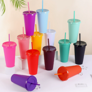 24 oz Plastic Tumbler with Straw Lid Colored Coffee Mugs - Display 24oz-plastic-tumbler-with-straw-lid-colored-coffee-mugs-display