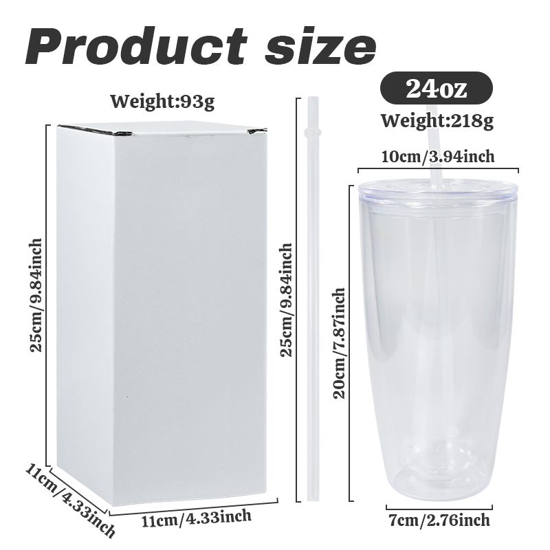 24oz Acrylic Snow Globe Plastic Cups Curved Cup Body with Flat Lid