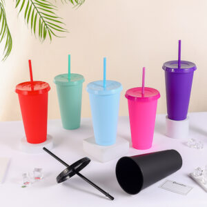 Display of 24 oz Plastic Tumbler with Straw Lid Colored Coffee Mugs display-of-24oz-plastic-tumbler-with-straw-lid-colored-coffee-mugs