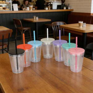 display-of-12oz-plastic-snow-globe-cups-with-colored-lids