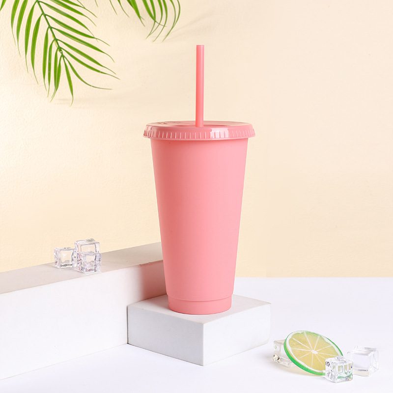 pink-24oz-plastic-tumbler-with-straw-lid-colored-coffee-mugs