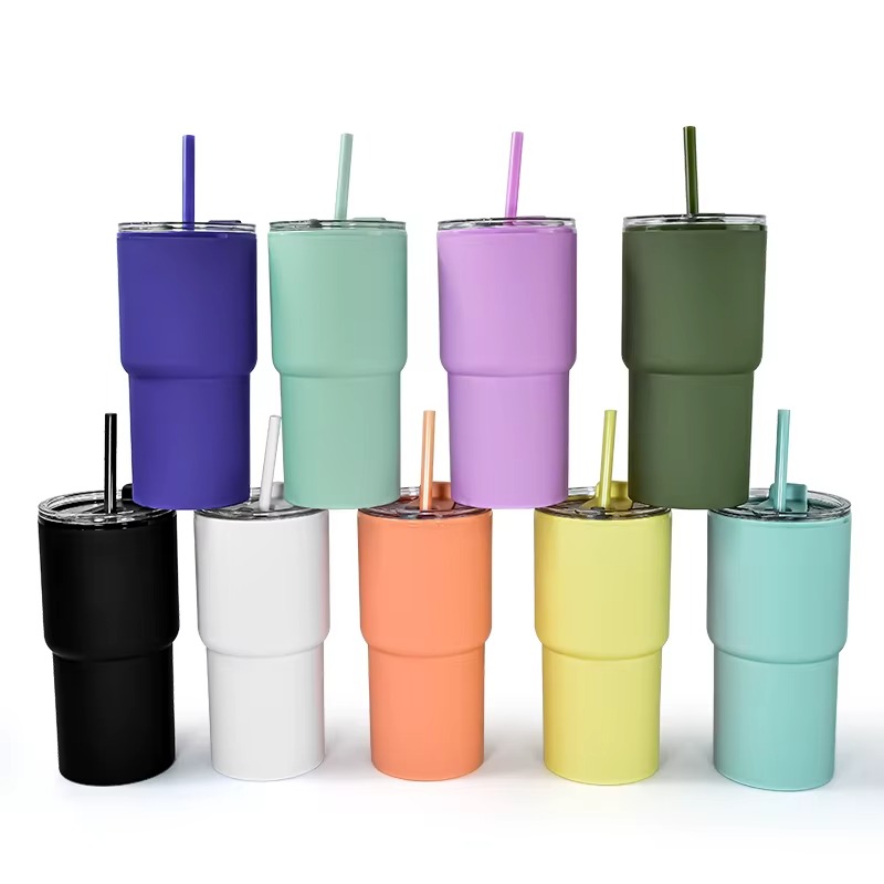 Colored 17oz Double Wall Acrylic Plastic Car Cups with Straws 40pcs