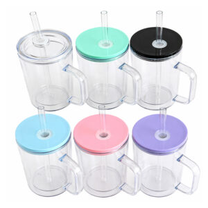 40pcs 16oz Plastic Snow Globe Cups with Handle & Colored Lids