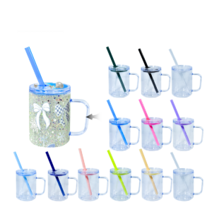16oz Plastic Snow Globe Cups with Handle & Colored Straws