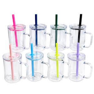 40pcs 16oz Plastic Snow Globe Cups with Handle & Colored Straws
